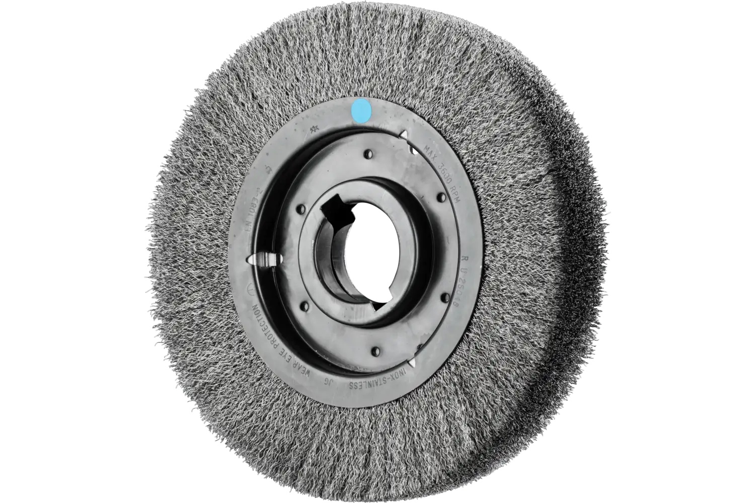Picture of Pferd Crimped Wire Wheel Brush 10" Dia Wide Face .012 Stainless Steel 2" Keyed Arbor